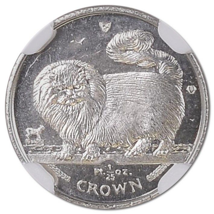 Isle of Man 1/25 Crown - Elizabeth II Long-haired Smoke Cat; Platinum