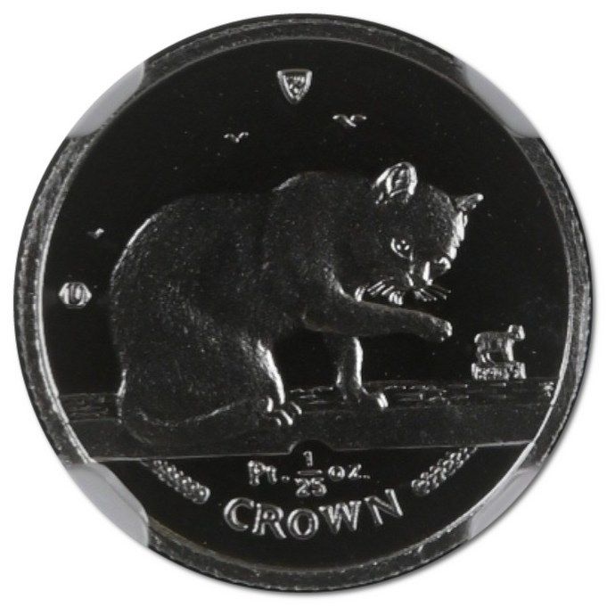 Isle of Man 1/25 Crown - Elizabeth II Blue British Short Hair Cat; Platinum