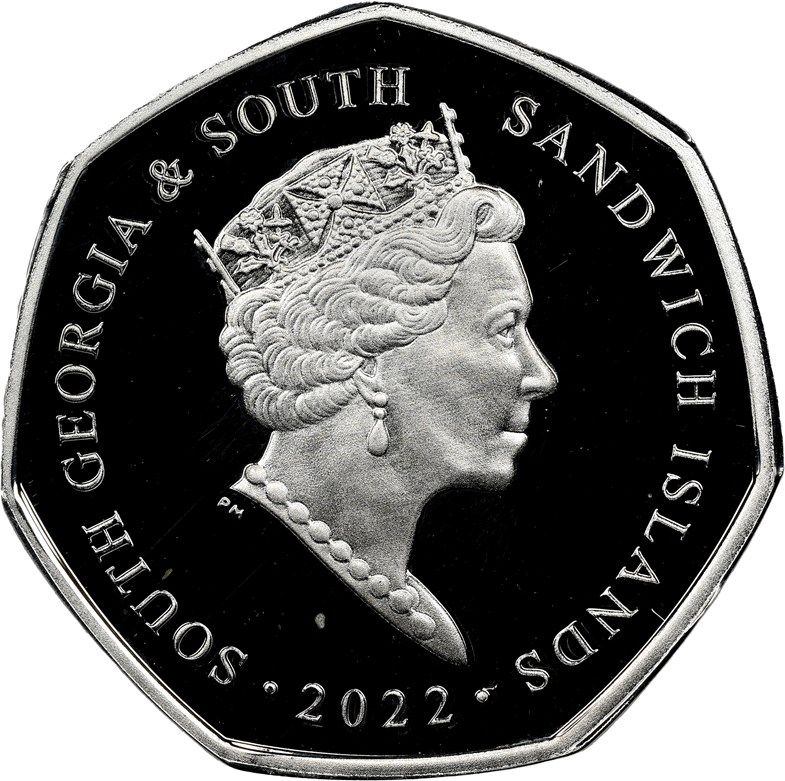 South Georgia and the South Sandwich Islands 50 Pence - Elizabeth II Platinium Jubilee; Silver Proof obverse