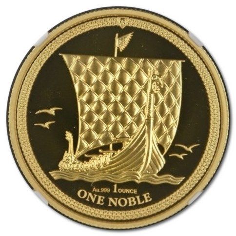 Isle of Man 1 Noble - Elizabeth II Longboat; Gold