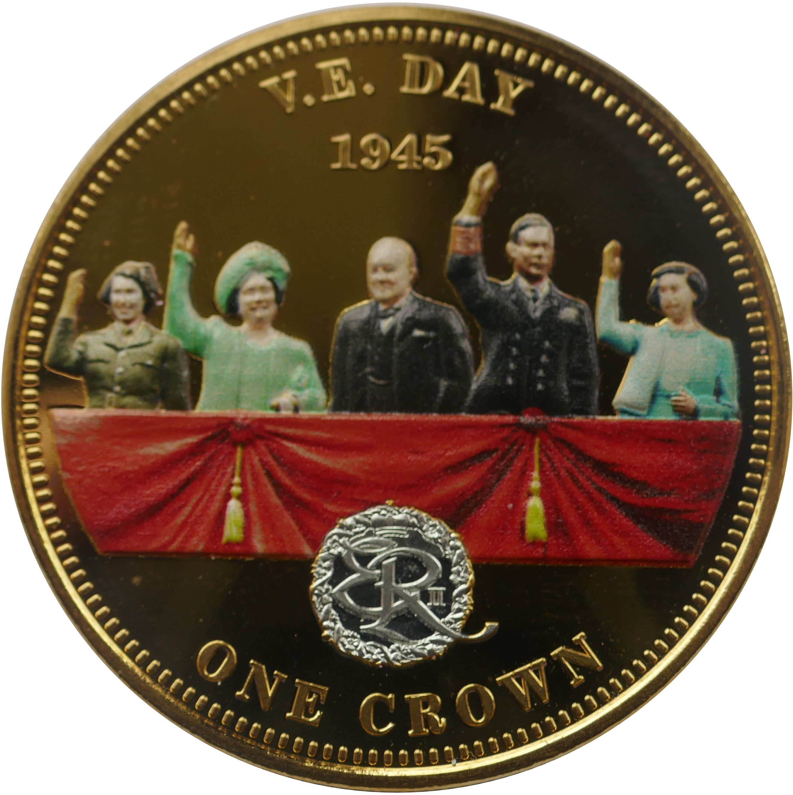 Tristan da Cunha 1 Crown - Elizabeth II 70th Anniversary of V.E. DAY; On balcony obverse