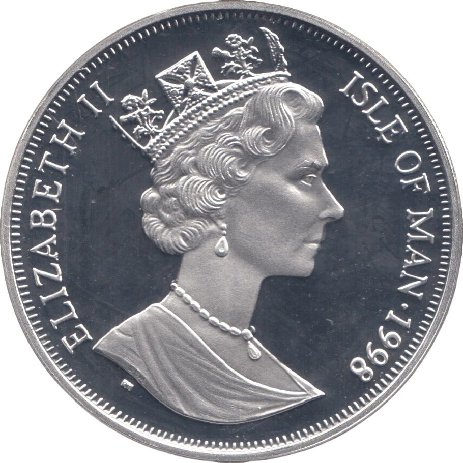 Isle of Man 1 Crown - Elizabeth II World Cup France - shot on goal; Silver Proof obverse