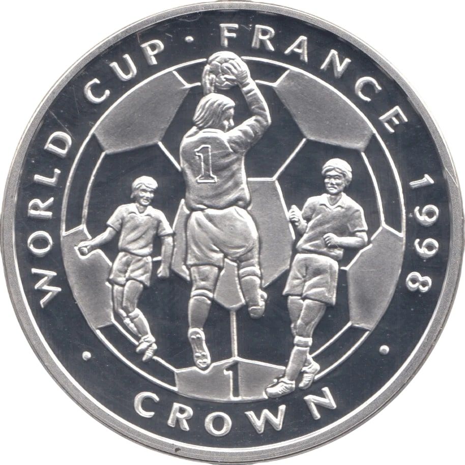 Isle of Man 1 Crown - Elizabeth II World Cup France; ball in hands; Silver Proof reverse