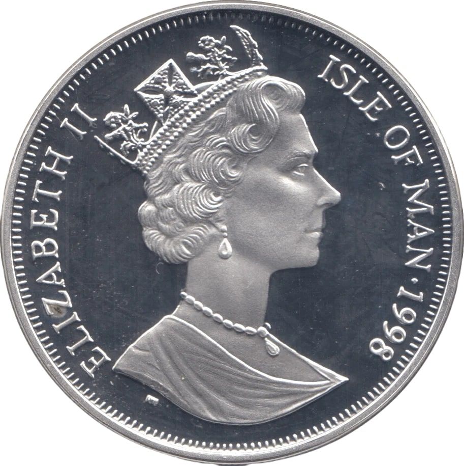 Isle of Man 1 Crown - Elizabeth II World Cup France - tackling for ball; Silver Proof obverse