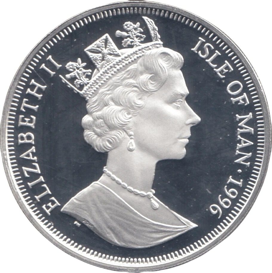 Isle of Man 1 Crown - Elizabeth II European Football Championship Spain France; Silver Proof obverse
