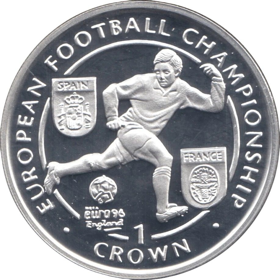 Isle of Man 1 Crown - Elizabeth II European Football Championship Spain France; Silver Proof reverse