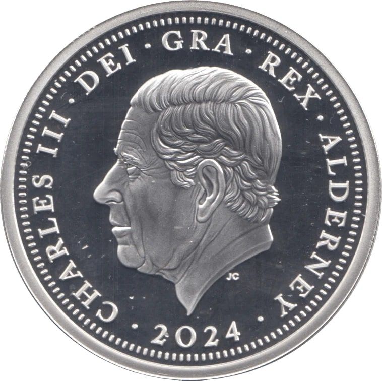 Alderney 2 Pounds - Charles III D-Day; Silver Proof obverse