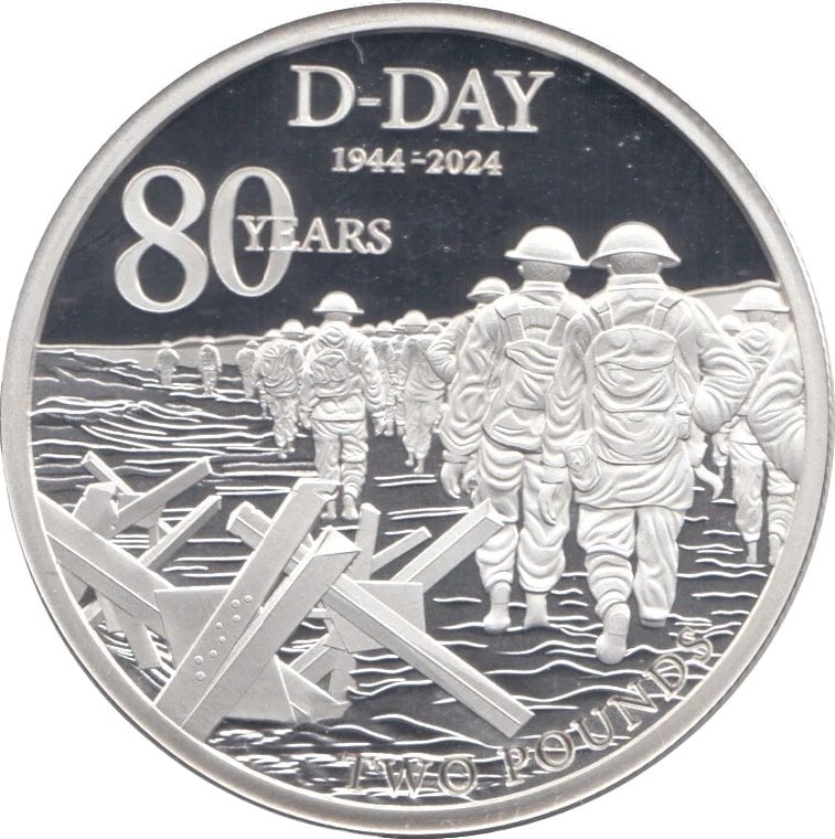 Alderney 2 Pounds - Charles III D-Day; Silver Proof
