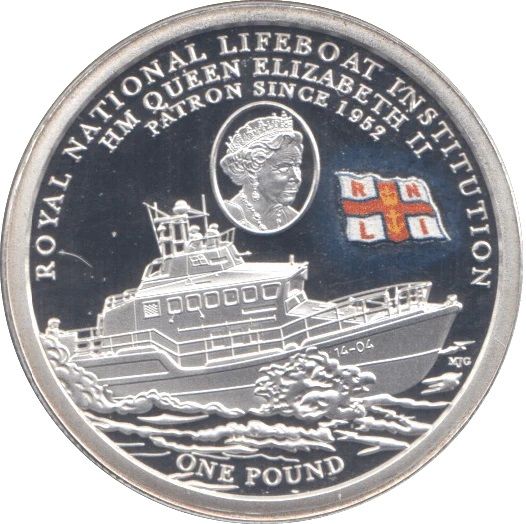 Alderney 1 Pound - Elizabeth II RNLI - Roy Barker I and Queen; Silver Proof