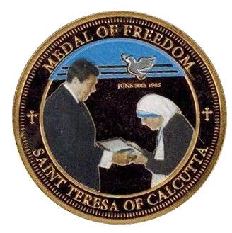 Tristan da Cunha 1 Crown - Elizabeth II Mother Teresa's Medal of Freedom - Gold Plated reverse