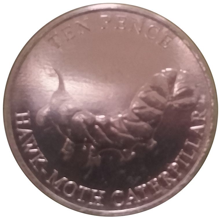 Guernsey 10 Pence - Charles III Hawk-moth Caterpillar reverse