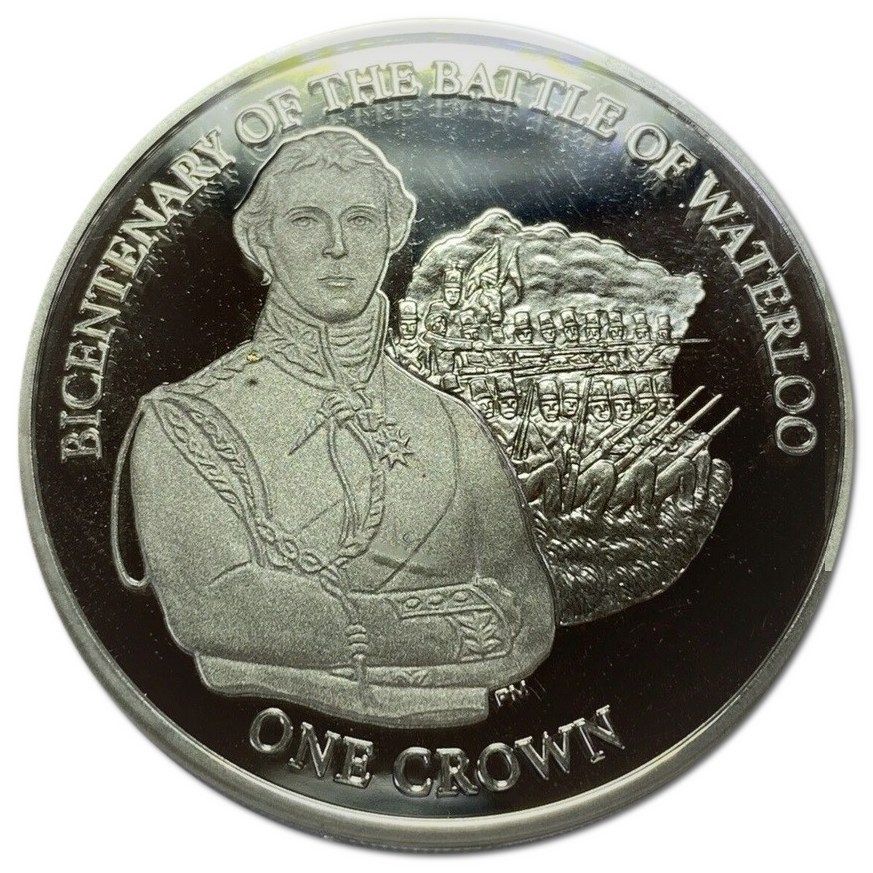 Isle of Man 1 Crown - Elizabeth II Waterloo - Wellington; Silver Proof reverse