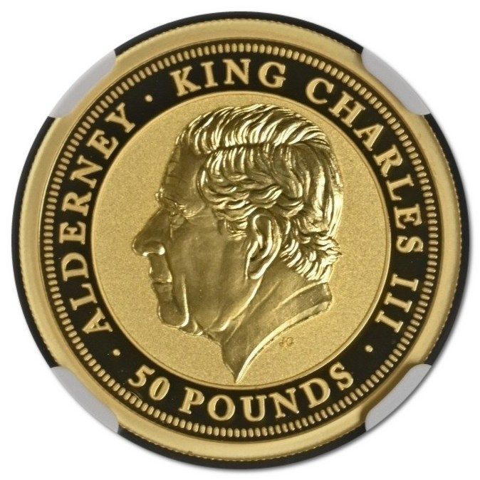 Alderney 50 Pounds - Charles III Bald Eagle; Gold 1/2oz. obverse