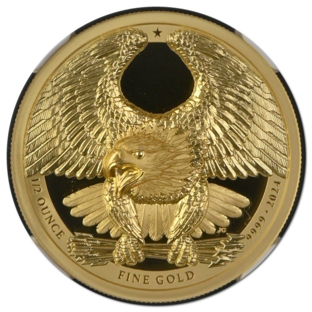 Alderney 50 Pounds - Charles III Bald Eagle; Gold 1/2oz.