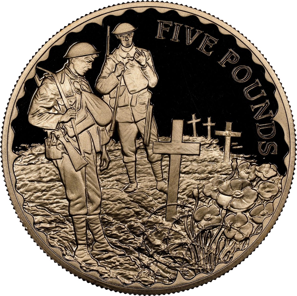 Alderney 5 Pounds - Elizabeth II End of World War I - Remembrance; Gold