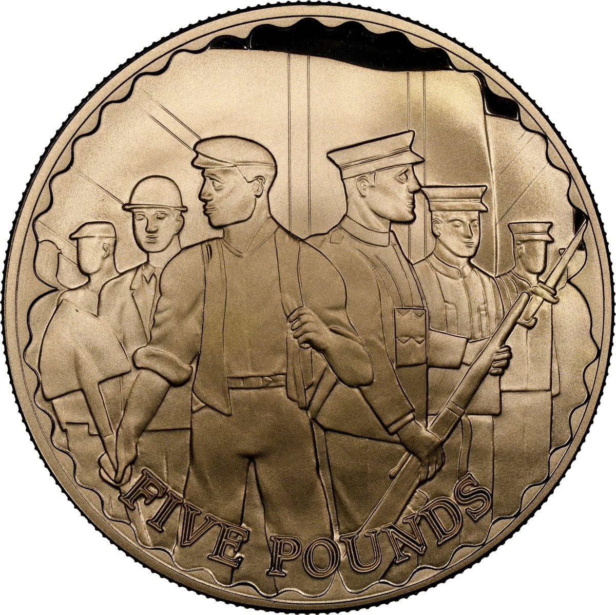 Alderney 5 Pounds - Elizabeth II End of World War I - Recruitment; Gold