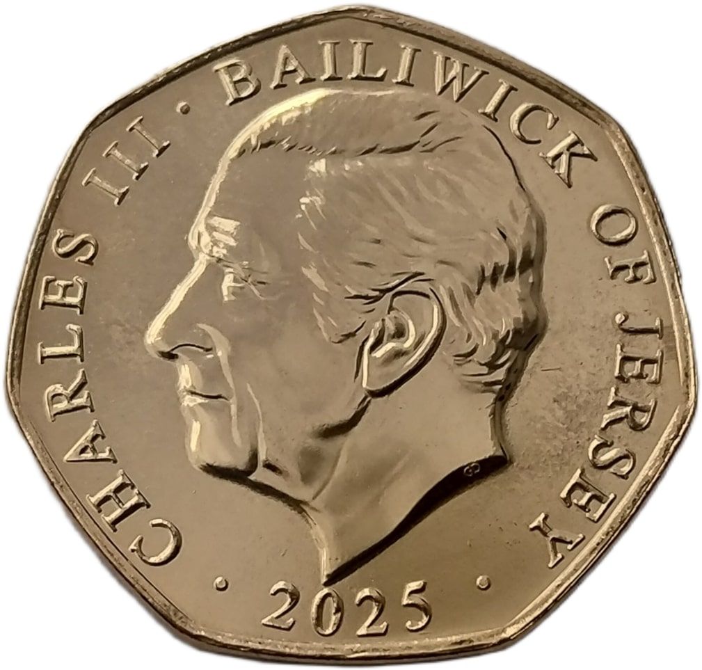 Jersey 50 Pence - Charles III VE Day - Churchill; Gold plated obverse