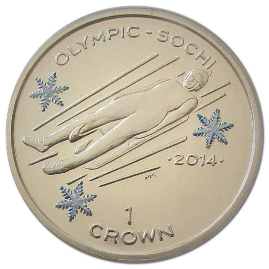 Isle of Man 1 Crown - Elizabeth II The Luge; Colourised Silver Proof reverse