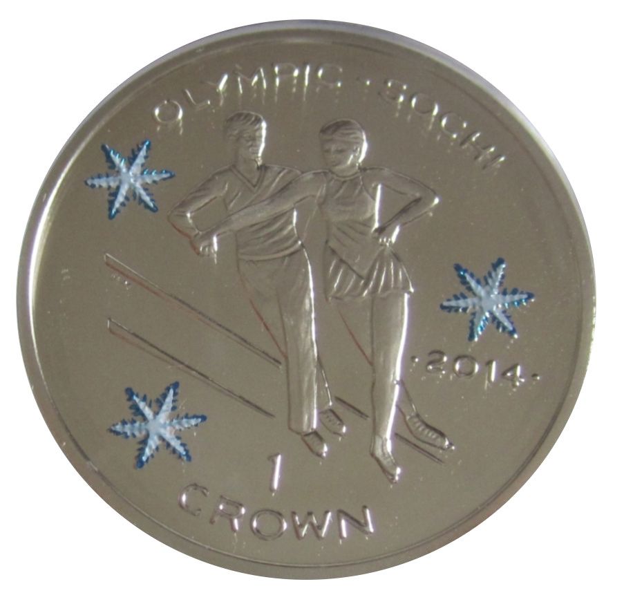 Isle of Man 1 Crown - Elizabeth II Figure Skating; Colourised Silver Proof reverse