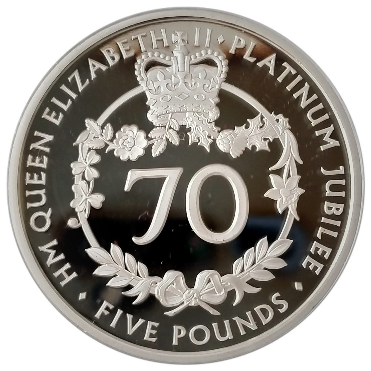 Alderney 5 Pounds - Elizabeth II Platinum Jubilee; Silver Plated reverse