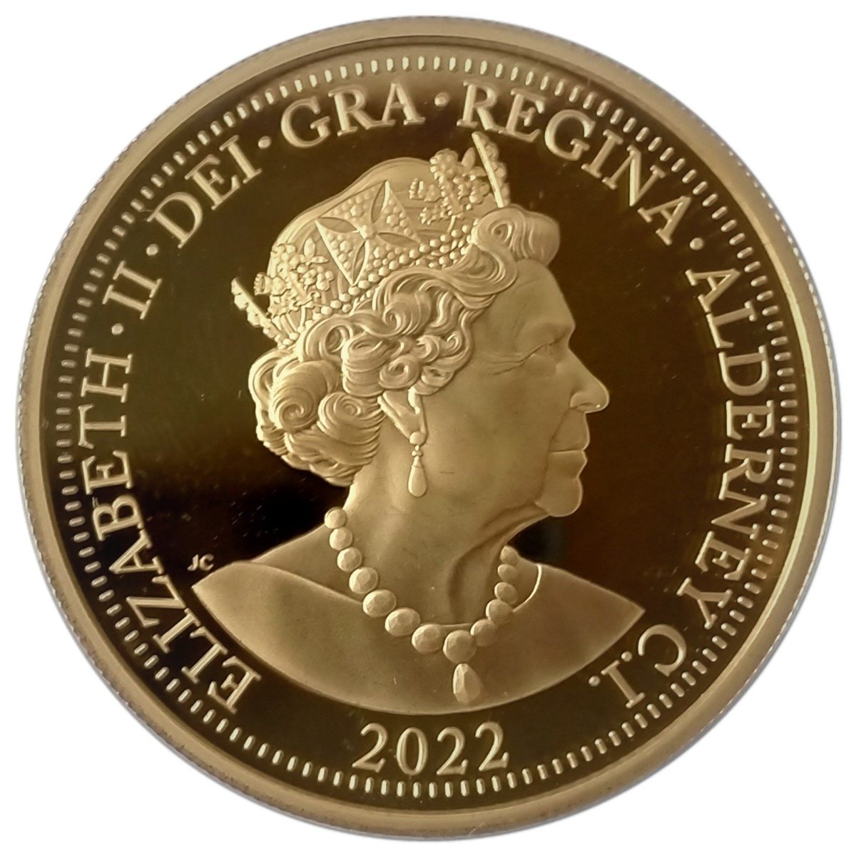 Alderney 5 Pounds - Elizabeth II Platinum Jubilee; Gold Plated obverse
