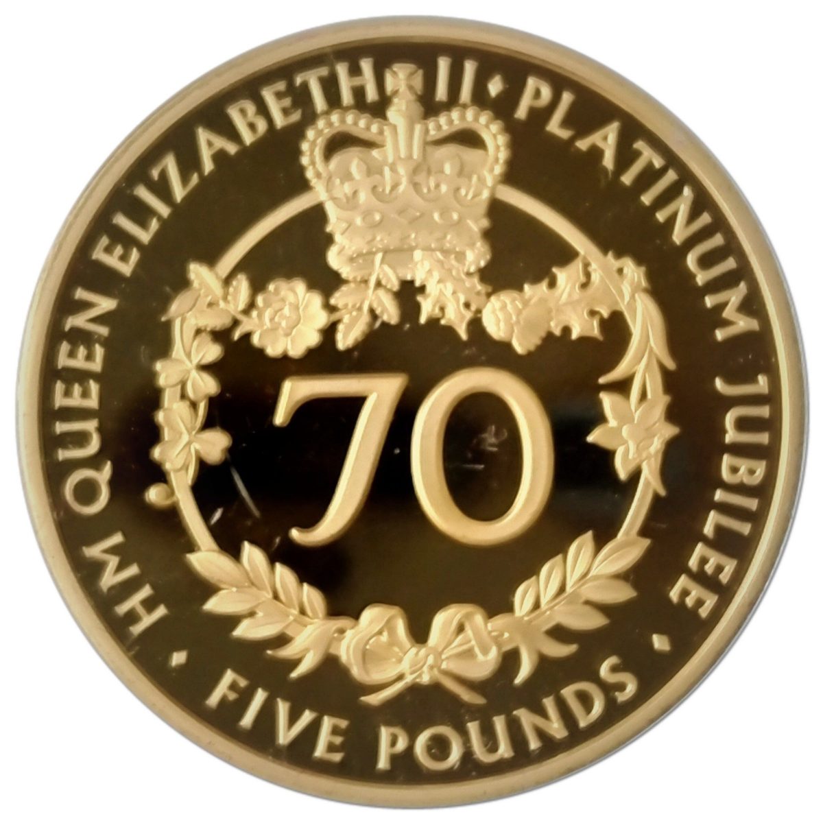 Alderney 5 Pounds - Elizabeth II Platinum Jubilee; Gold Plated