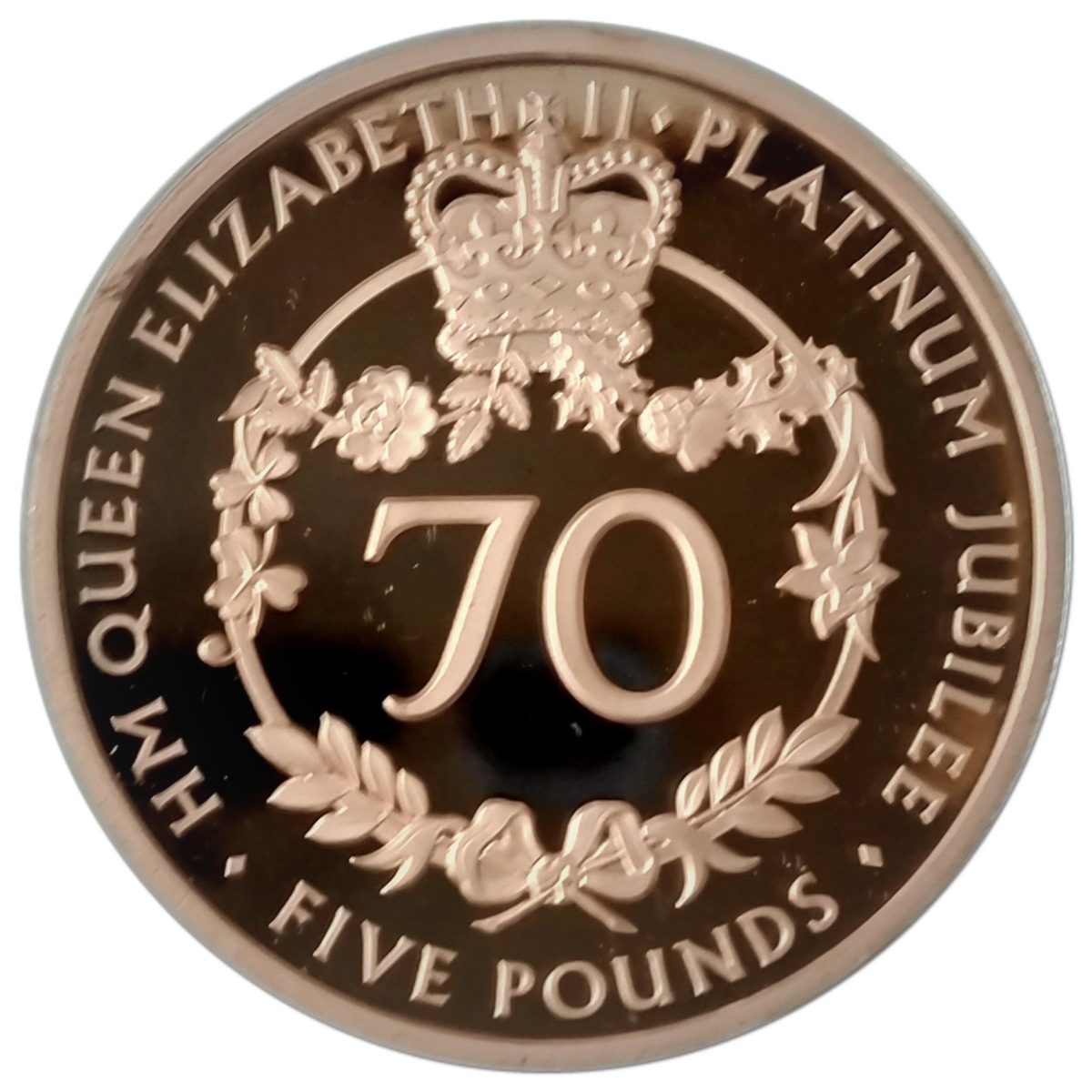 Alderney 5 Pounds - Elizabeth II Platinum Jubilee; Rose Gold Plated reverse