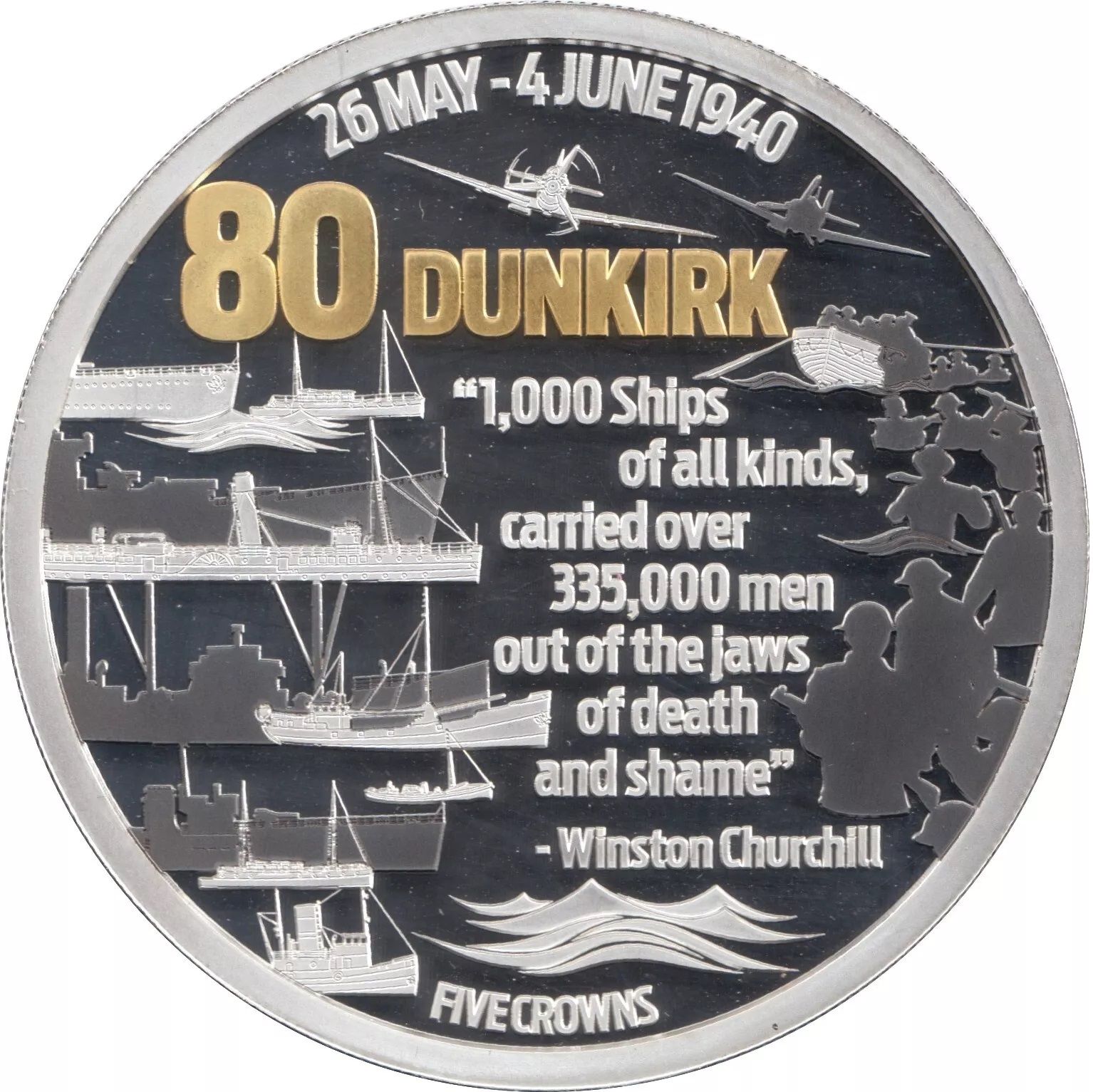 Tristan da Cunha 5 Crowns - Elizabeth II Dunkirk 80th anniversary reverse