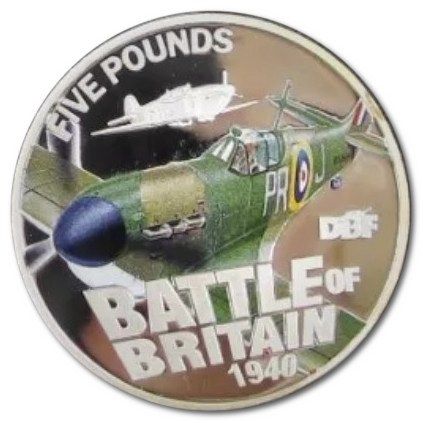 Guernsey 5 Pounds - Elizabeth II Battle of Britain - Hawker Hurricane; Silver Proof