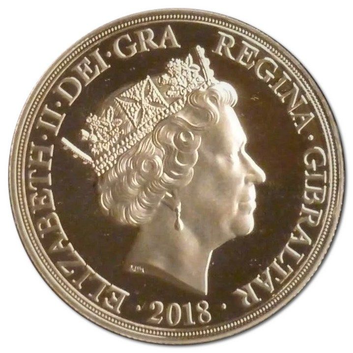 Gibraltar 5 Sovereigns - Elizabeth II Coronation Jubilee - Coat of Arms obverse