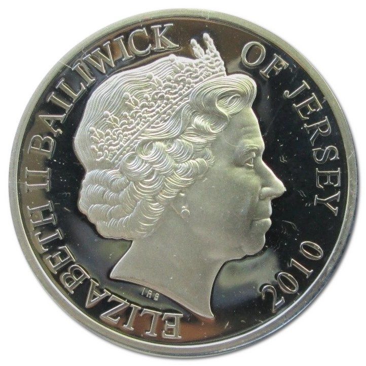 Jersey 5 Pounds - Elizabeth II DBF: Bob Doe; Silver Proof obverse