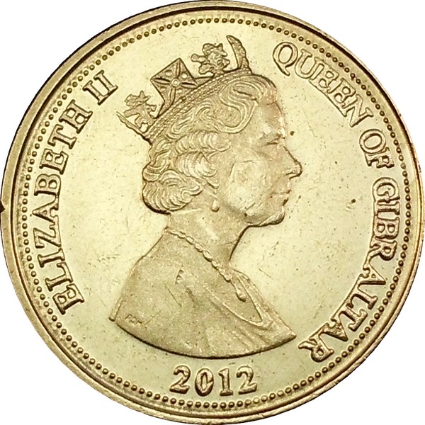Gibraltar 1 Pound - Elizabeth II Neanderthal Skull - Type 2 obverse