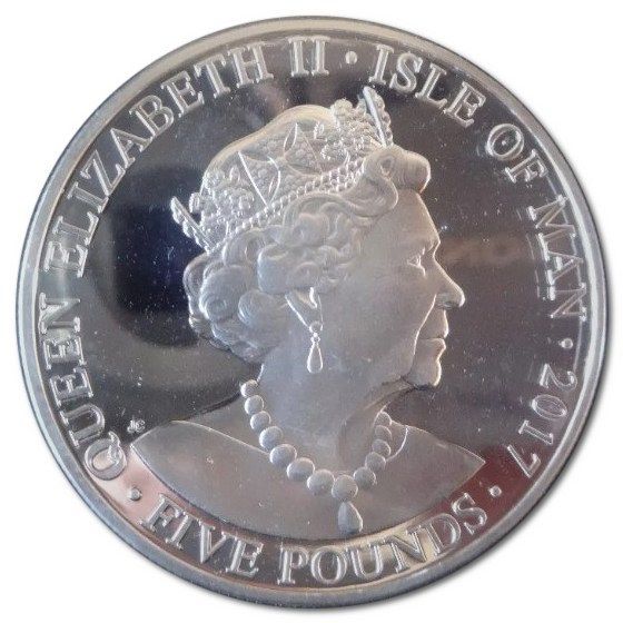 Isle of Man 5 Pounds - Elizabeth II House of Windsor; Silver Piedfort obverse