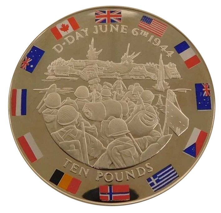 Gibraltar 10 Pounds - Elizabeth II D-Day; Silver Proof reverse