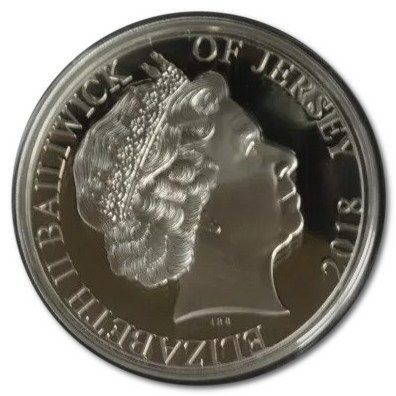 Jersey 10 Pounds - Elizabeth II 65th Anniversary of Coronation; Silver Proof obverse