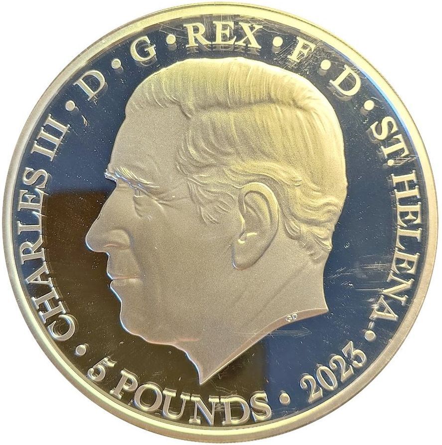 Saint Helena 5 Pounds - Charles III 250th anniversary of the Boston tea party obverse