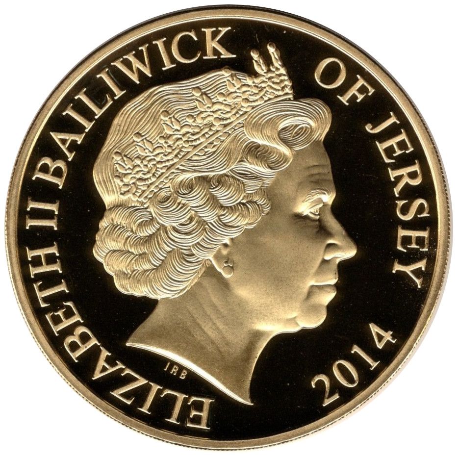 Jersey 5 Pounds - Elizabeth II Remembrance Day 2014; Gold Plated obverse