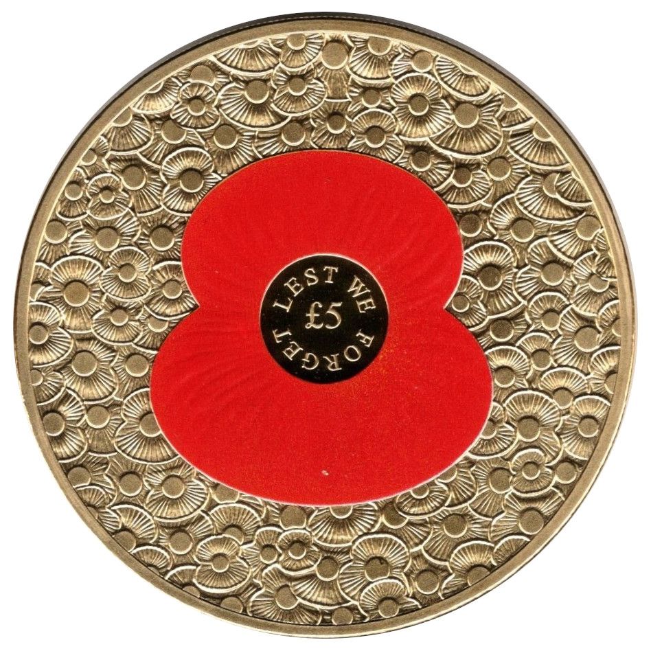 Jersey 5 Pounds - Elizabeth II Remembrance Day 2014; Gold Plated