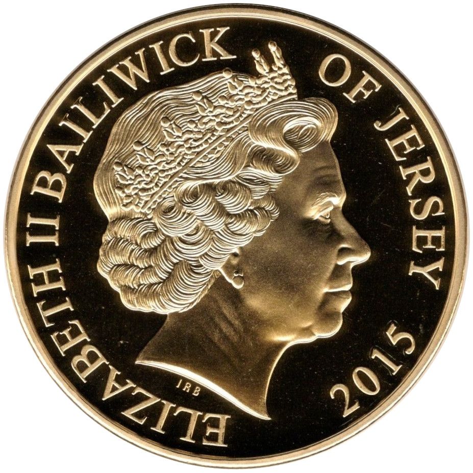 Jersey 5 Pounds - Elizabeth II Remembrance Day 2015; Gold Plated obverse