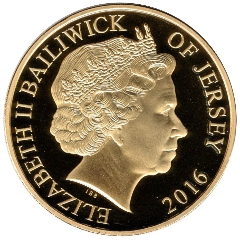 Jersey 5 Pounds - Elizabeth II Remembrance Day 2016; Gold Plated obverse