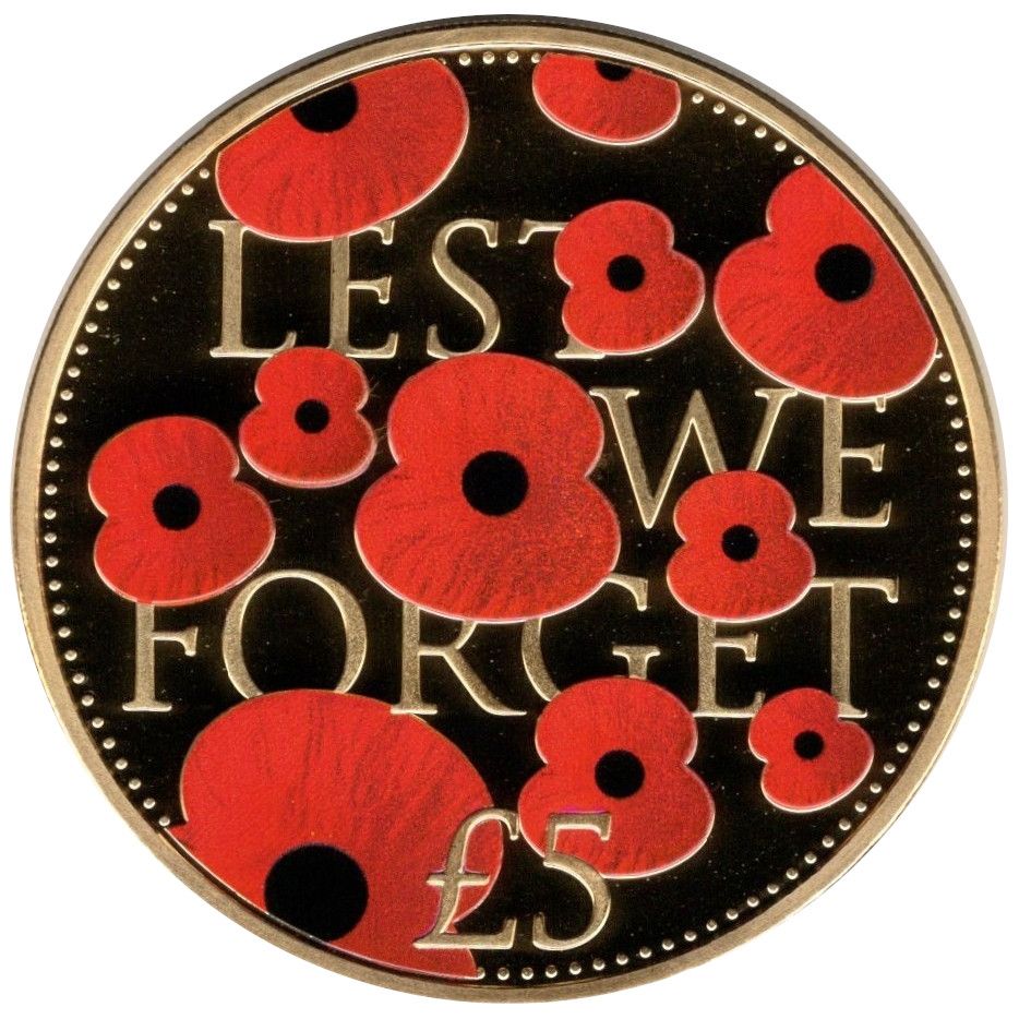 Jersey 5 Pounds - Elizabeth II Remembrance Day 2016; Gold Plated