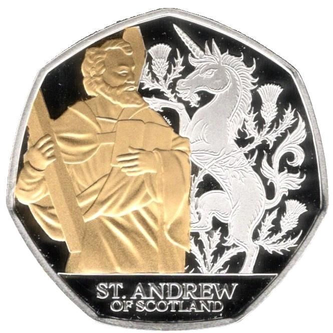 Jersey 50 Pence - Charles III Saint Andrew; Silver Proof reverse