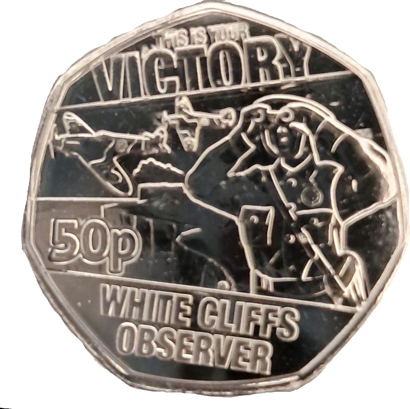 Falkland Islands 50 Pence - Charles III White Cliffs Observer reverse