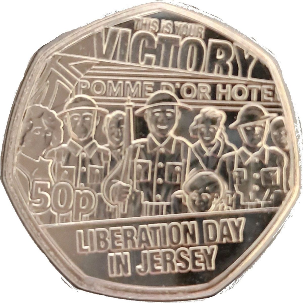 Jersey 50 Pence - Charles III Liberation Day in Jersey reverse