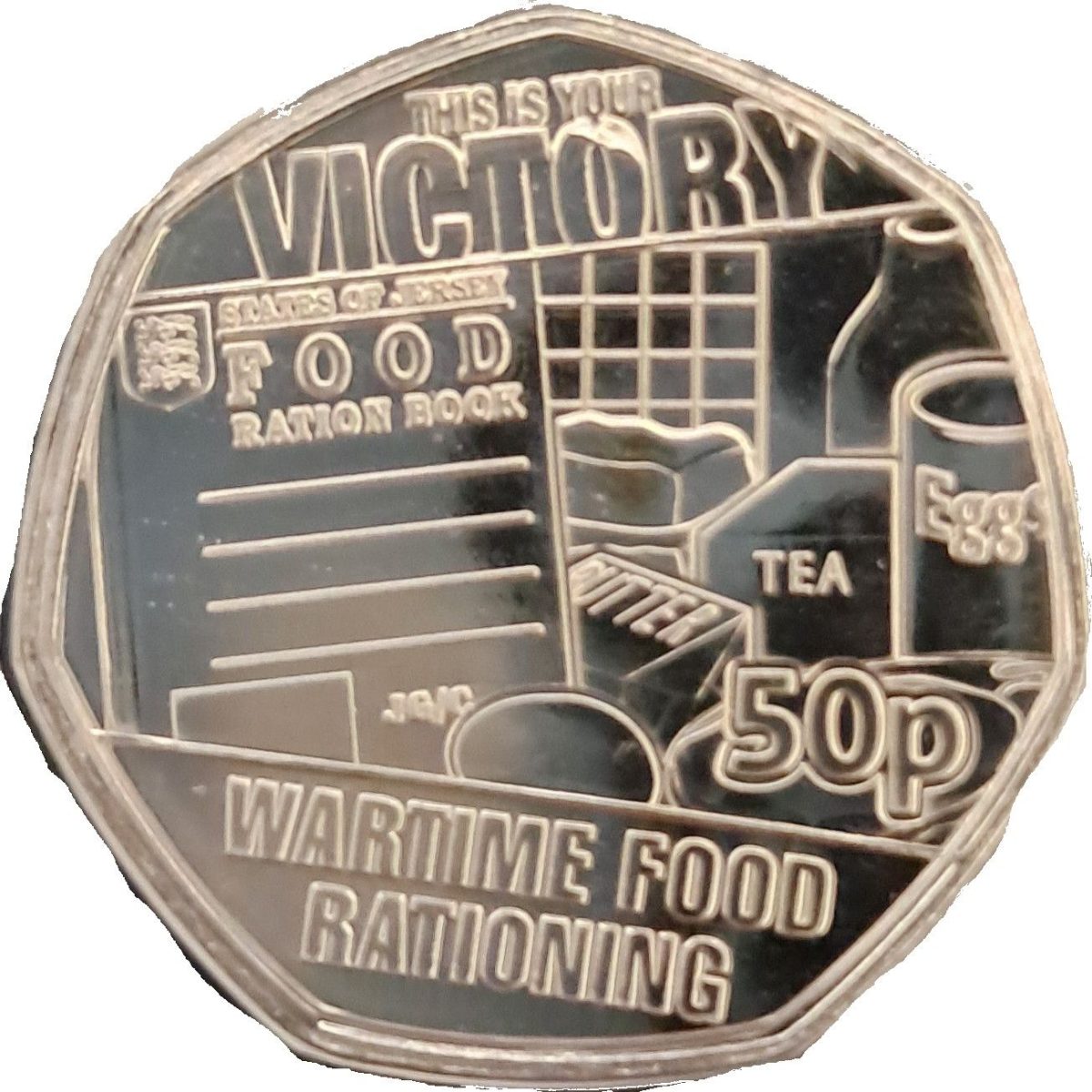 Jersey 50 Pence - Charles III Wartime Food Rationing reverse