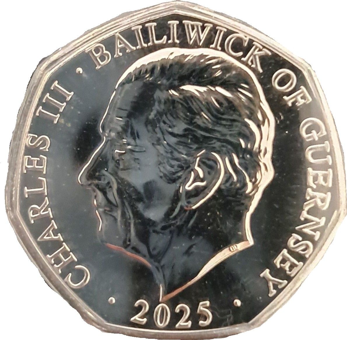 Guernsey 50 Pence - Charles III Liberation Day on Guernsey obverse