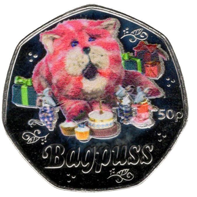 Guernsey 50 Pence - Charles III Classic Children's TV - Bagpuss; Colour reverse