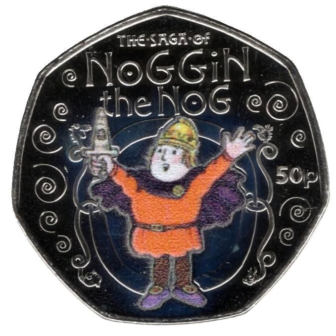 Guernsey 50 Pence - Charles III Classic Children's TV - Noggin the Nog; Colour reverse