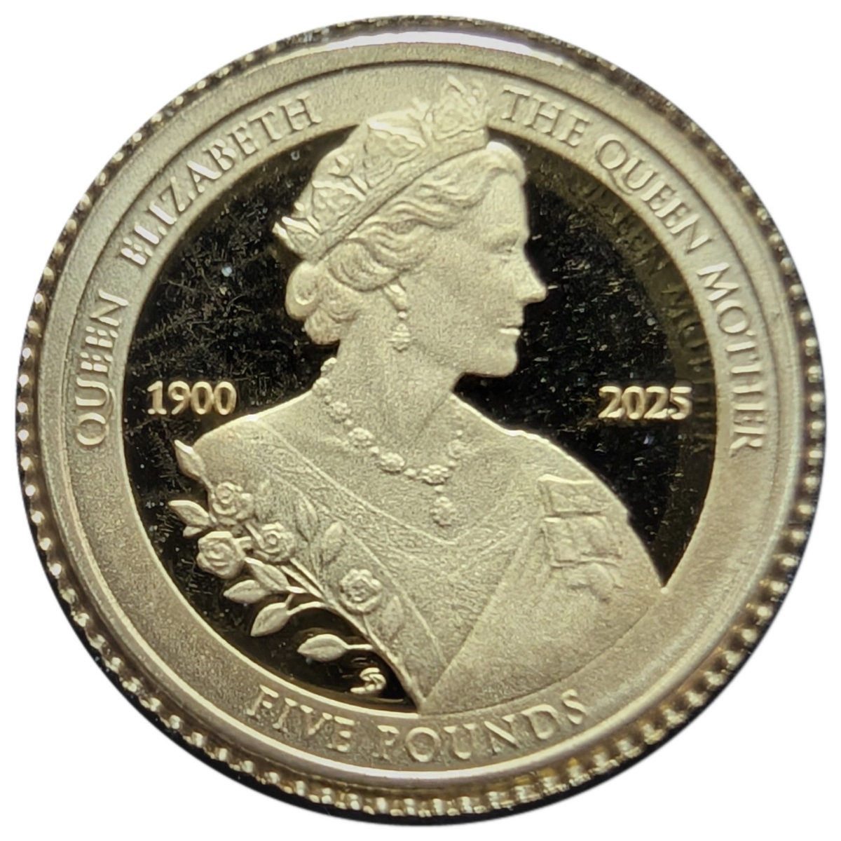 Alderney 5 Pounds - Charles III Queen Mother; Gold Proof