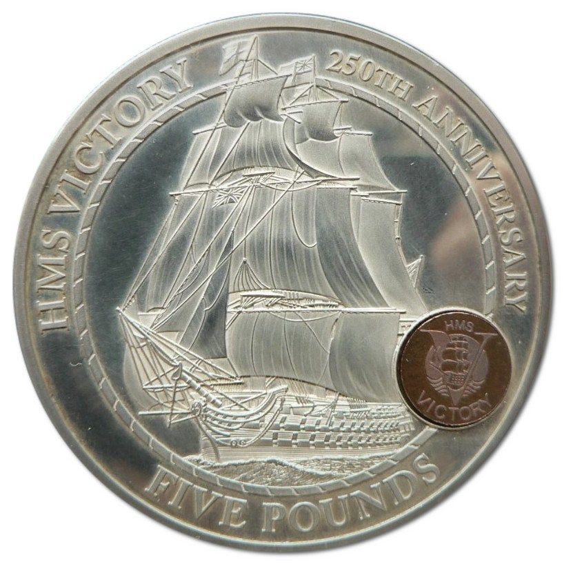 Guernsey 5 Pounds - Elizabeth II HMS Victory; Silver Proof obverse